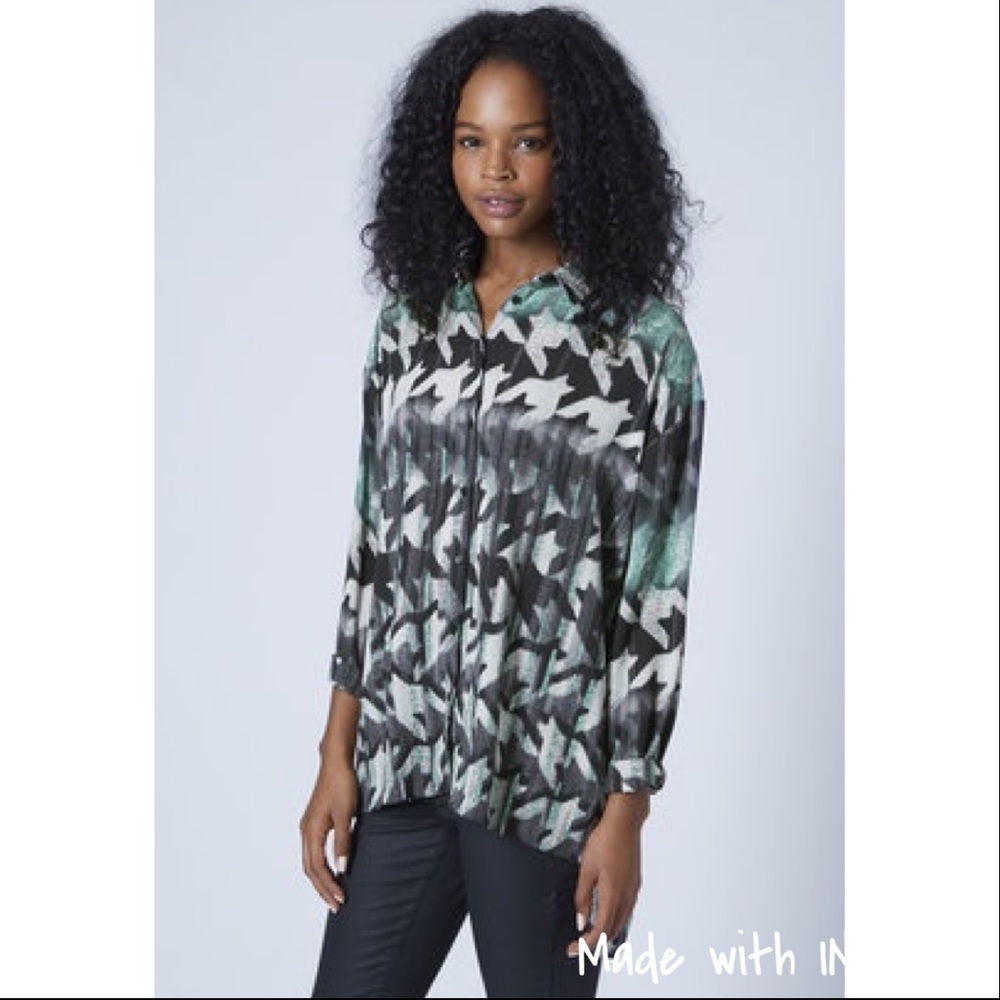 Topshop Houndstooth Graffiti Shirt
